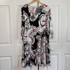 Chico's Women's Trapeze Paisley Dress Size 1/Med 3/4 Sleeve Stretch Knee Length